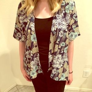 Floral print blue Kimono